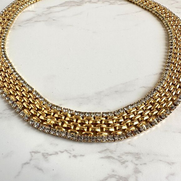 Kenneth Jay Lane Gold Rhinestone Choker Vintage Necklace Signed KJL - Picture 4 of 11
